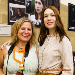 HDN's Sue Artz with Rhian Rees at H40: Forty Years of Terror (photo by Matt Artz for Halloween Daily News)